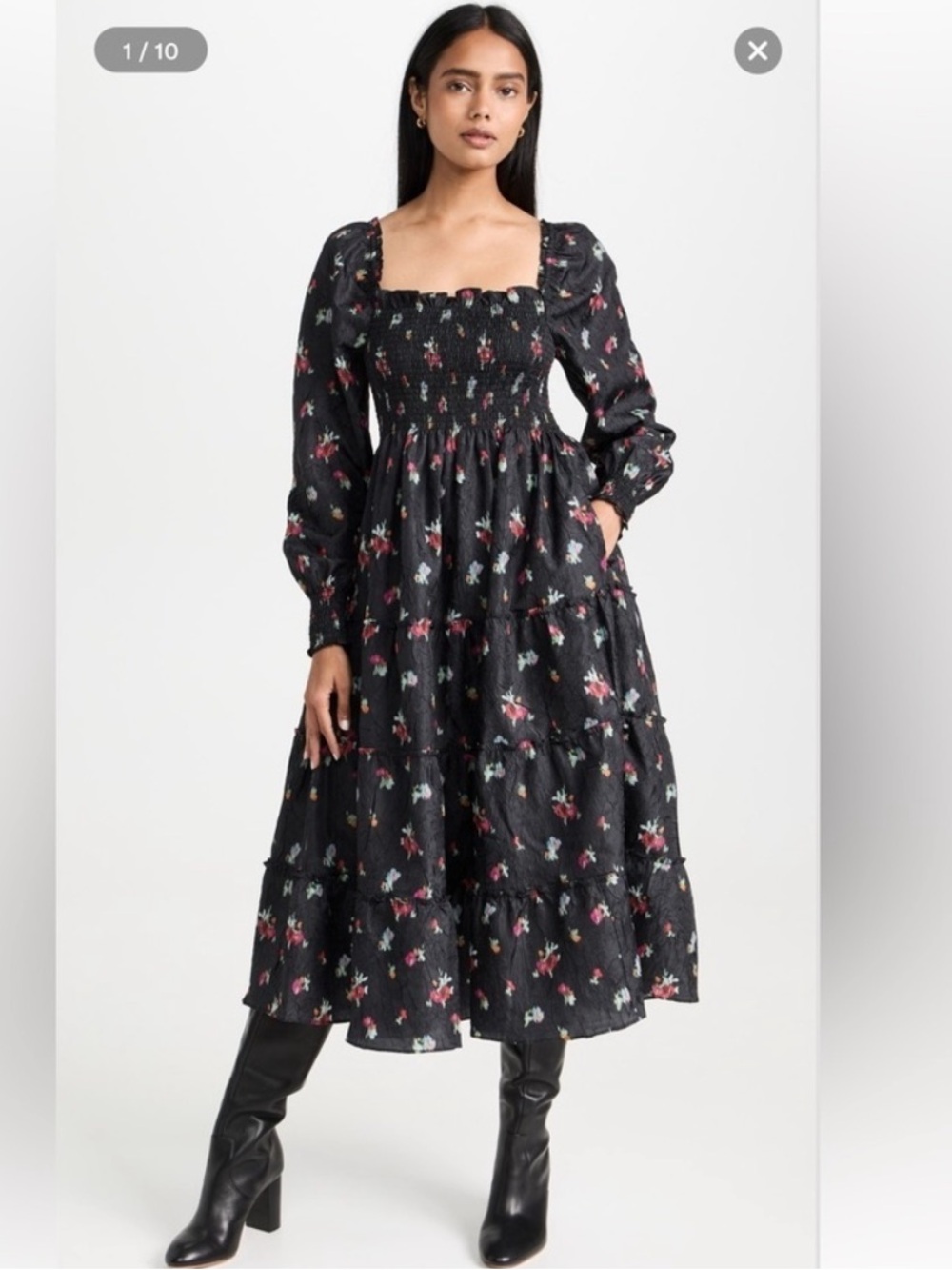 Hill House The Nap Dress Naomi Smocked Square-Neck Floral Midi Dress Size XXL